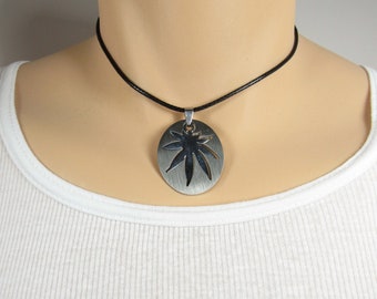 Marijuana Leaf Pendant Necklace, Stainless Steel Pot Leaf Necklace, Men's Necklace, Weed Pendant, Cannabis Leaf Jewelry, Corded Necklace