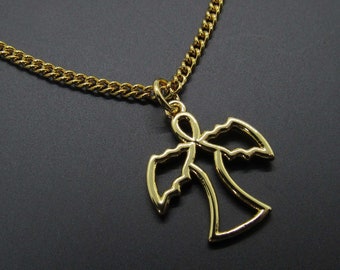 Stainless Steel Gold Angel Charm Pendant Necklace, Men's Necklace, Hypo Allergenic Jewelry, Woman's Necklace, Men's Charm Pendant Jewelry
