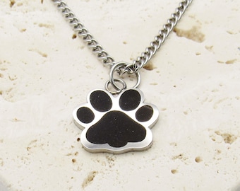 Stainless Steel Paw Charm Pendant Necklace, Men's Necklace, Hypo Allergenic Jewelry, Woman's Necklace, Paw Print Charm Pendant Jewelry