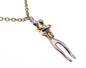 Embracing Mother And Child Pendant Necklace, Stainless Steel Chain with Extension, Women's Necklace, Two Tone Infinity Hugging Couple