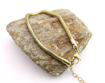 4mm Gold Color Round Snake Chain Bracelet, 304 Stainless Steel Bracelet with extender, Men's Jewelry, Women's Jewelry, Bracelet for Men