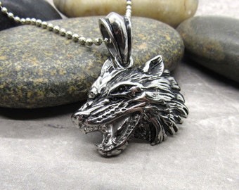 Wolf Head Stainless Steel Necklace, Men's Necklace, Wolf Head Pendant Jewelry, Men's Jewelry, Woman Necklace, Hypo Allergenic Jewelry