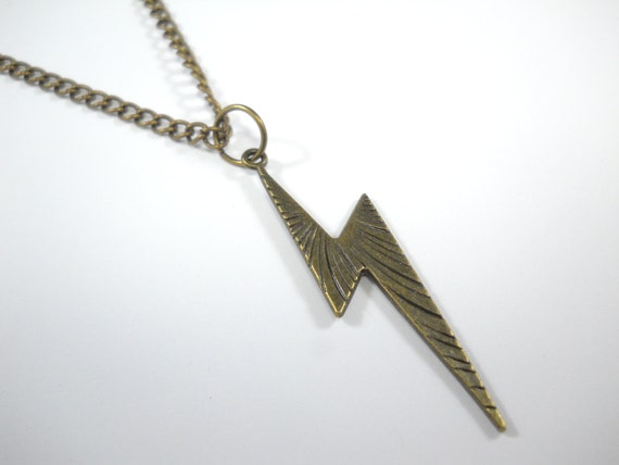 Antique Bronze Lightning Bolt Pendant Necklace, Men's Necklace