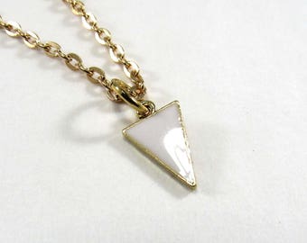Gold Plated White Enamel Triangle Pendant, Geometric Design Necklace, Open Triangle Pendant, Men's Necklace, Men's Jewelry, Women's Necklace