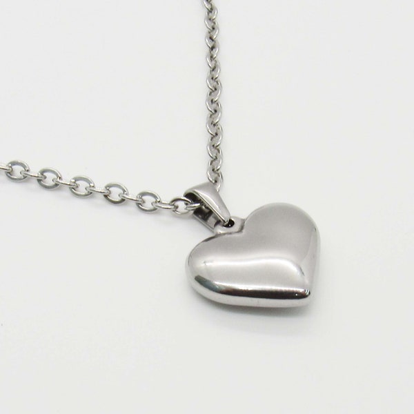 Collier pendentif cœur en acier inoxydable, collier homme, pendentif cœur en relief, bijou homme, bijou romantique, collier femme