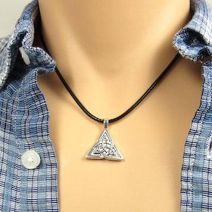 Celtic Trinity Knot Pendant Necklace, Celtic Knot Necklace, Trinity Knot Charm, Celtic Knot Jewelry, Men&#39;s Corded Necklace, Women&#39;s Necklace
