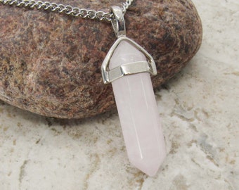 Pale Pink Quartz Crystal Pendant, Semi-Opaque Rose Gemstone, Rose Quartz Necklace, Healing Gemstone, Women's Necklace, Men's Necklace