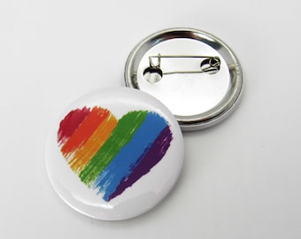Rainbow Heart White Pride Button Pin, Celebrate Gay Pride, Rainbow Button, LGBTQ Pride Button Pin, Gift for Men, Gift for Women