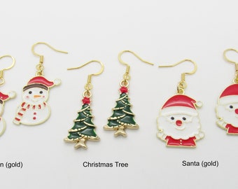 Christmas Earrings, Hypo Allergenic Ear Hoops, Holiday Fashion Jewelry, Snowman Earrings, Christmas Tree Earrings, Santa Earrings