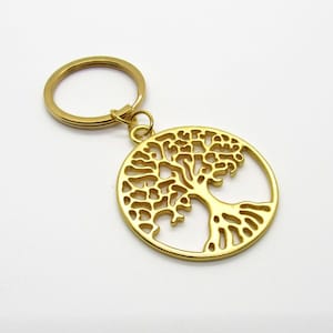 Gold Tone Tree of Life Charm with Gold Key Ring, Nature Key Chain, Tree of Life Key Holder, Men&#39;s Accessories, Women&#39;s Accessories