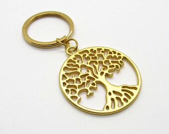 Gold Tone Tree of Life Charm with Gold Key Ring, Nature Key Chain, Tree of Life Key Holder, Men's Accessories, Women's Accessories