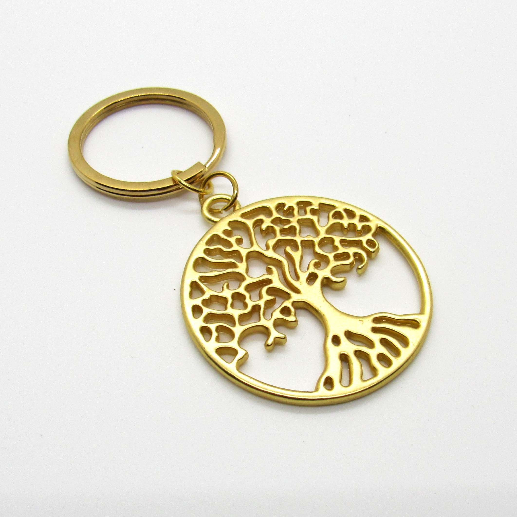 Gold Tone Tree of Life Charm with Gold Key Ring, Nature Key Chain