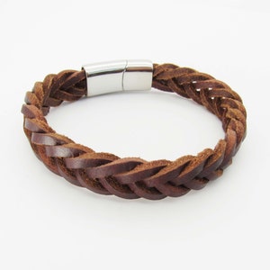 Brown Leather Braided Cord Bracelet, 304 Stainless Steel Magnetic Clasp, Men&#39;s Leather Bracelet, Women&#39;s Bracelet