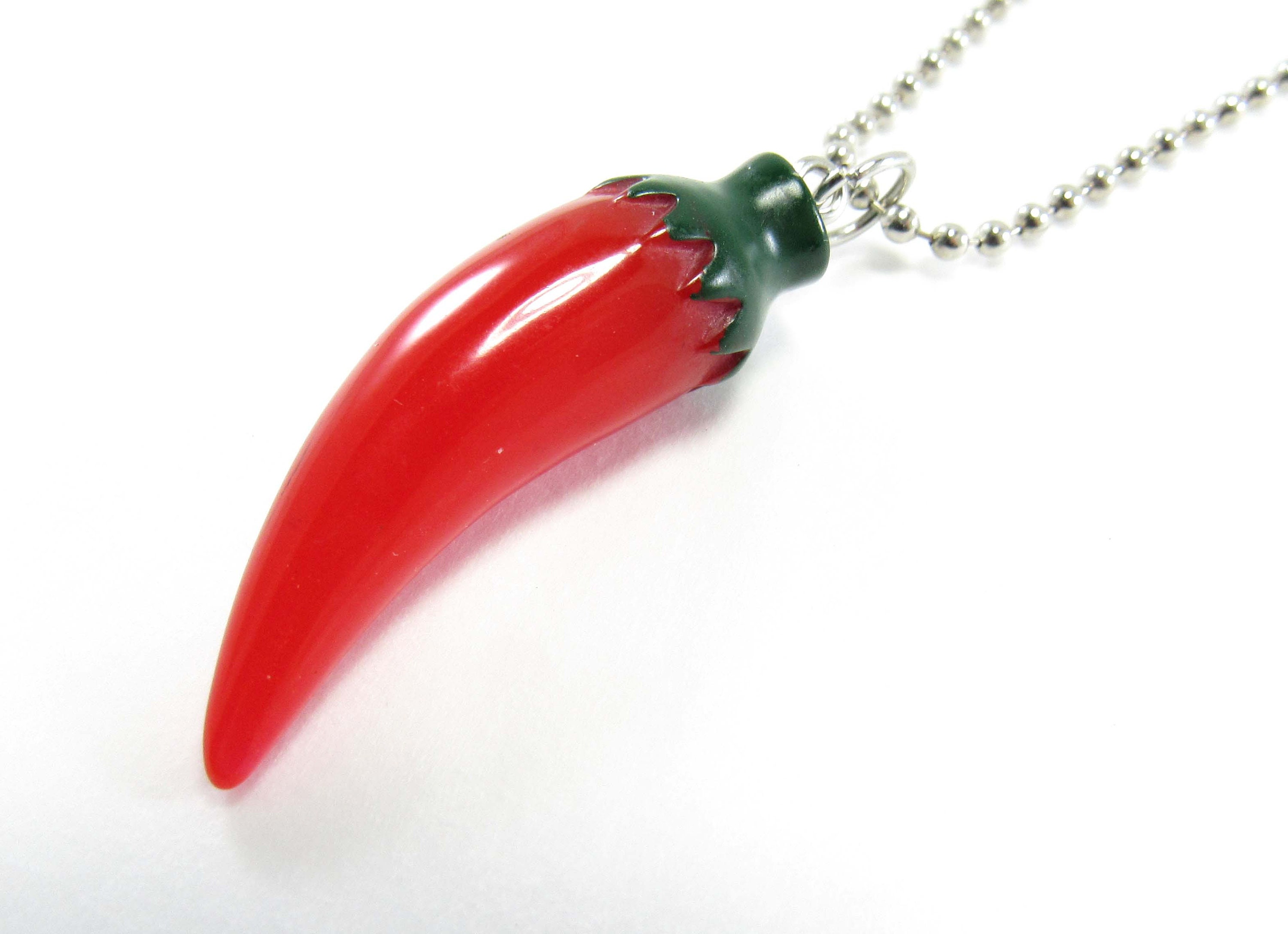 Micro initial and red chili pepper necklace in 18kt solid gold