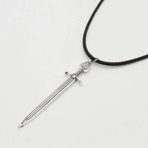 Medieval Long Sword Pendant Necklace, Men's Necklace, Medieval Kings Sword, Medieval Sword Pendant, Woman's Necklace Black Waxen Cord