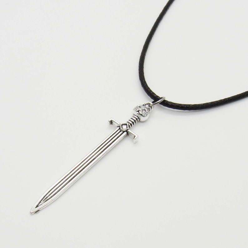 Medieval Long Sword Pendant Necklace, Men's Necklace, Medieval Kings Sword, Medieval Sword Pendant, Woman's Necklace Black Waxen Cord