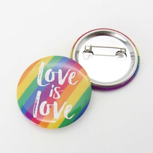 Love Is Love Rainbow Stripe Pride Button Pin, Celebrate Gay Pride, Rainbow Button, LGBTQ Pride Button Pin, Gift for Men, Gift for Women