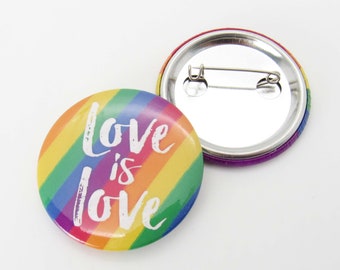 Love Is Love Rainbow Stripe Pride Button Pin, Celebrate Gay Pride, Rainbow Button, LGBTQ Pride Button Pin, Gift for Men, Gift for Women