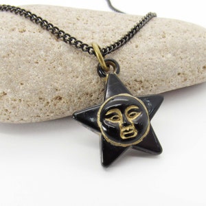 Retro Star Face Charm, Vintage Style Black & Bronze Resin Charm, Men's Necklace, Men's Jewelry, Woman's Necklace, Celestial Star Jewelry