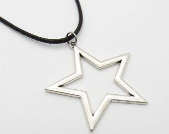 Large Star Pendant Antique Silver Color Necklace, Celestial Star Necklace, Gift for Men, Men's Necklace, Women's Necklace