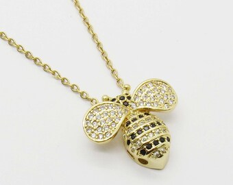 Gold Plated Stainless Steel Bumble Bee Pendant, Gold Link Chain with Extension, Women's Necklace, Nature Pendant Jewelry, Gift for Women