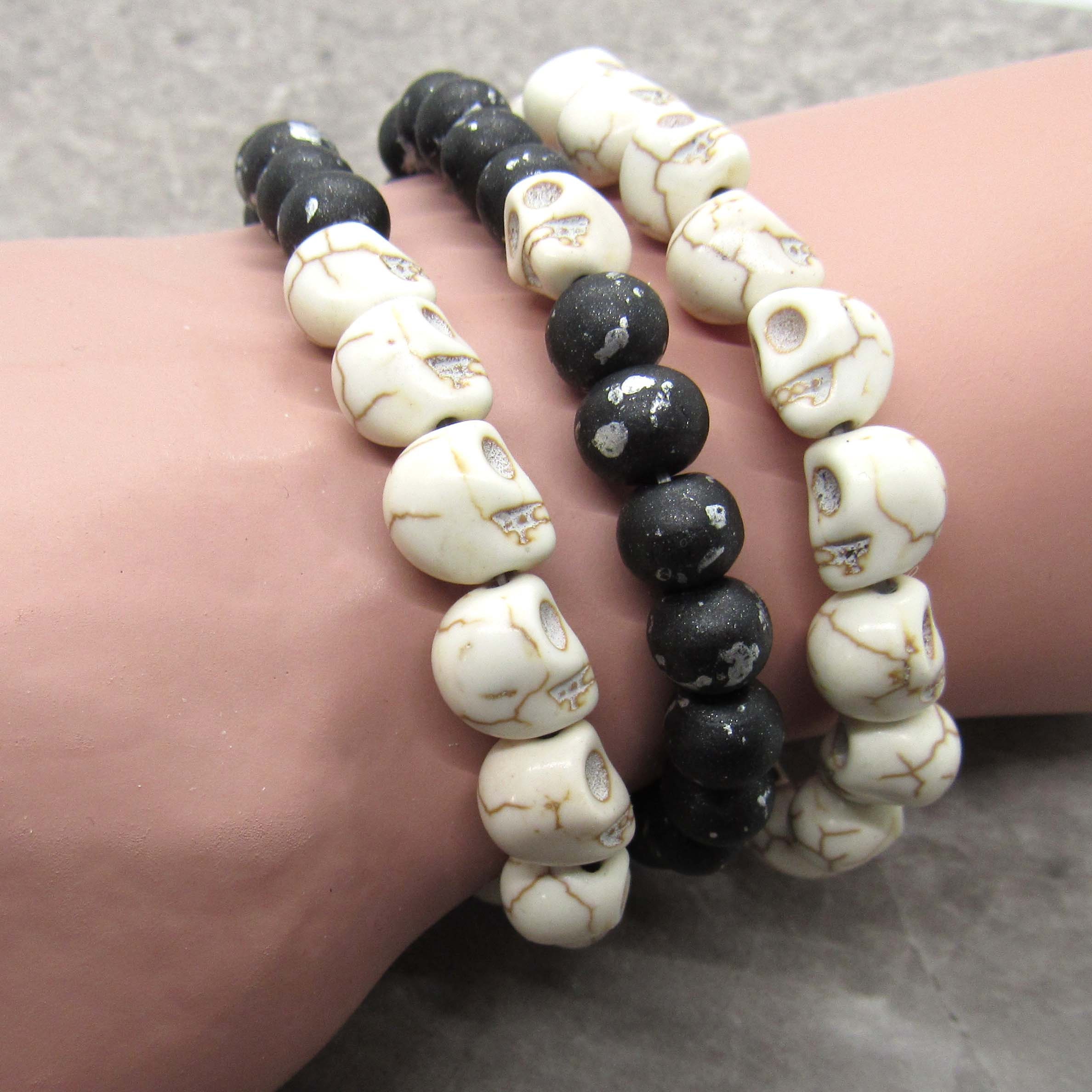 Halloween Bracelet Skull Beads Bracelet Men s Bracelet Howlite Skull Beads Bracelet Women s Bracelet Halloween Costume Jewelry