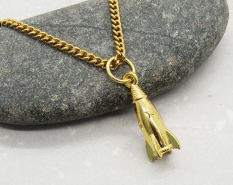 Gold Rocket Spacecraft Pendant, Celestial Jewelry, 3D Rocket Pendant, Men's Necklace, Woman's Necklace, Men's Jewelry, Rocket Jewelry