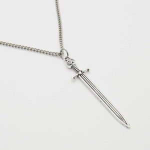 Medieval Long Sword Pendant Necklace, Men's Necklace, Medieval Kings Sword, Medieval Sword Pendant, Woman's Necklace Twist Curb Chain