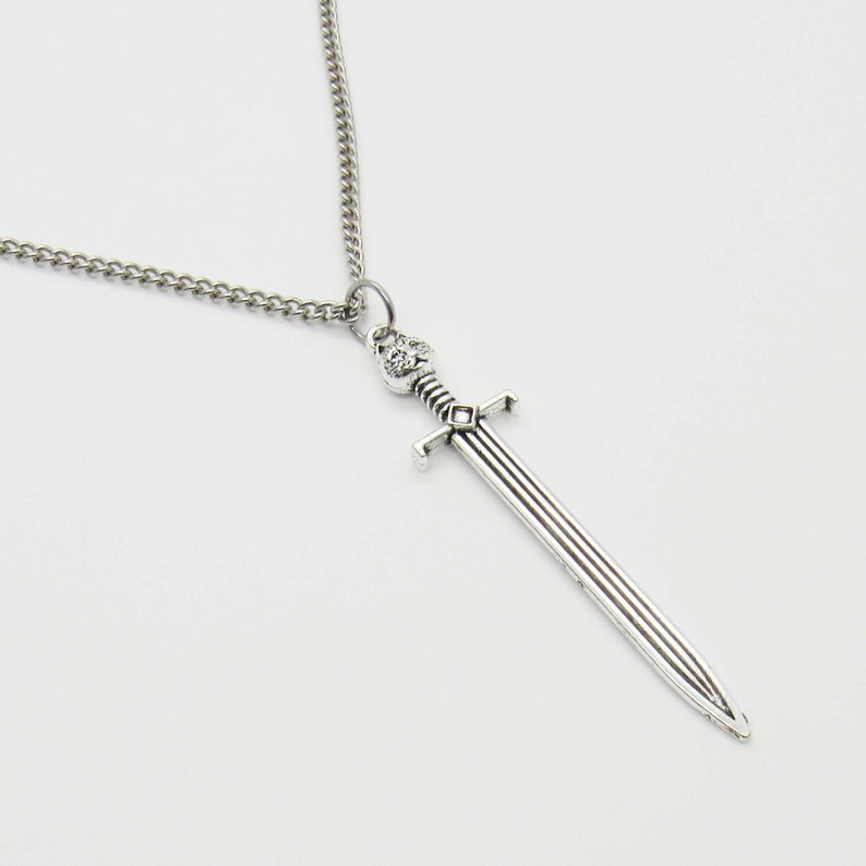Medieval Long Sword Pendant Necklace, Men's Necklace, Medieval Kings Sword, Medieval Sword Pendant, Woman's Necklace Twist Curb Chain