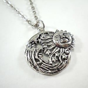 Sun and Moon Face Pendant, Celestial Charm Necklace, Sun Face Pendant, Moon Face Pendant, Sun Necklace, Moon Face Necklace, Men&#39;s Necklace