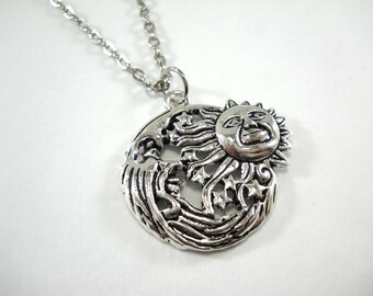 Sun and Moon Face Pendant, Celestial Charm Necklace, Sun Face Pendant, Moon Face Pendant, Sun Necklace, Moon Face Necklace, Men's Necklace