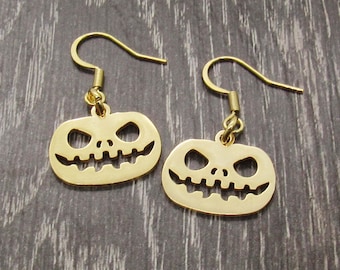 Scary Pumpkin Charm Earrings, Stainless Steel Hypo Allergenic Jewelry, Woman's Halloween Earrings, Pumpkin Charm Halloween Earrings