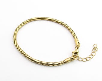 Round Snake Chain Bracelet, 304 Gold color Stainless Steel Bracelet with extender, Men's Jewelry, Women's Jewelry, Bracelet for Men