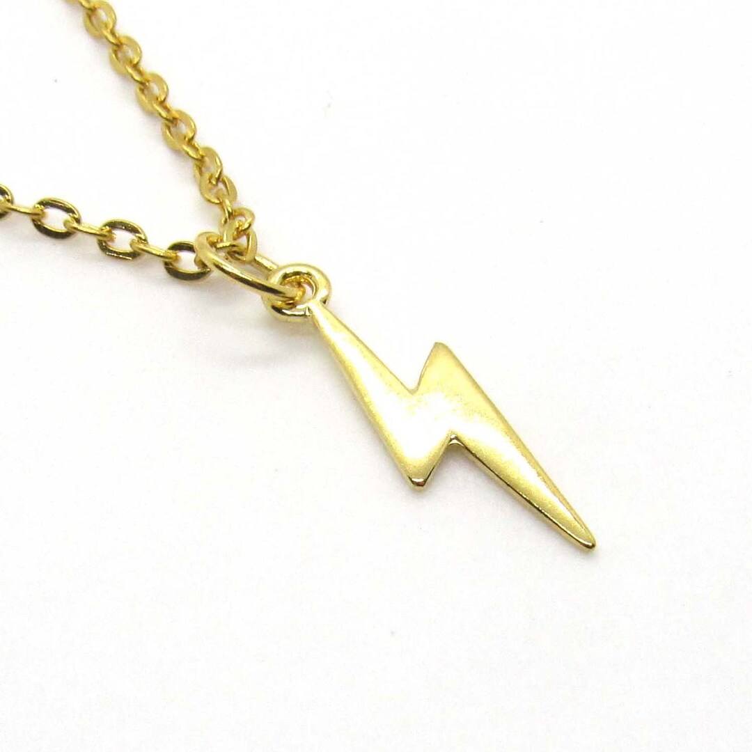 Gold Tone Lightning Bolt Charm Pendant Necklace, Men's Necklace