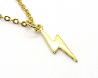 Gold Tone Lightning Bolt Charm Pendant Necklace, Men's Necklace, Celestial Jewelry, Woman's Jewelry, Thunder Bolt Charm Jewelry