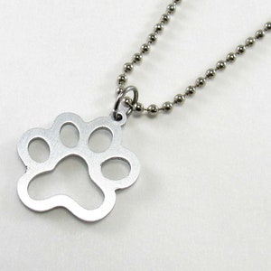 Paw Pendant Necklace, Brushed Aluminum Paw Pendant, Animal Paw, Dog Paw Charm, Bear Paw Charm, Men&#39;s Necklace, Woman&#39;s Necklace