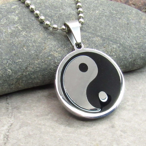 Yin Yang Stainless Steel Pendant Necklace, Hypo Allergenic Jewelry, Men's Necklace, Men's Jewelry, Woman Necklace, Zen Pendant Jewelry