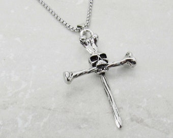 Skull and Cross Pendant with 22" Stainless Steel Chain Necklace, Men's Necklace, Women's Necklace, Gothic Jewelry, Dark Aesthetic Jewelry