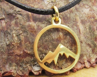 Stainless Steel Gold Tone Mountain Charm Pendant Necklace, Men's Necklace, Hypo Allergenic Jewelry, Woman's Necklace, Charm Pendant Jewelry