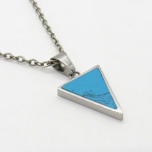 Stainless Steel Triangle, Blue Turquoise Pendant, Hypo Allergenic Stainless Steel Jewelry, Men&#39;s Necklace, Men&#39;s Jewelry, Woman Necklace