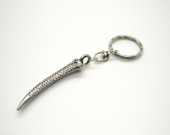 Antique Silver Tibetan Style Large Tusk Key Chain, Tribal Charm, Silver Tusk Key Ring, Gifts for Men, Men's Key Chain, Women's Key Chain