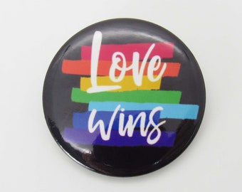 Love Wins Rainbow Stripe Pride Button Pin, Celebrate Gay Pride, Rainbow Button, LGBTQ Pride Button Pin, Gift for Men, Gift for Women