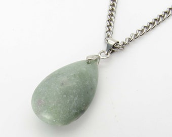 Natural Jade Green Gemstone Drop Pendant Necklace, Natural Jade Chakra Gemstone, Spiritual Gemstone, Women's Necklace, Men's Necklace