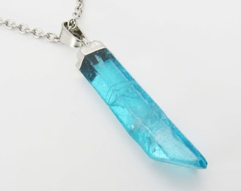 Natural Quartz Pointed Pendant Necklace, Men's Necklace, Hypo Allergenic Necklace, Woman's Necklace, Turquoise Quartz Crystal Pendant
