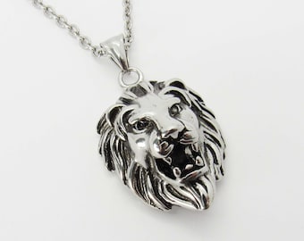 Lion Head Stainless Steel Necklace, Men's Necklace, Lion Head Pendant Jewelry, Men's Jewelry, Woman Necklace, Hypo Allergenic Jewelry