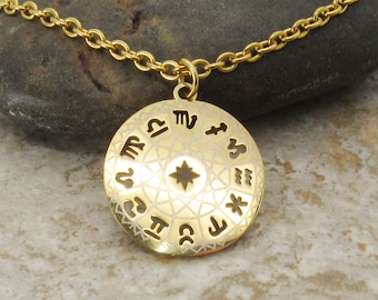 Stainless Steel Gold Astrological Charm Pendant Necklace, Men's Necklace, Hypo Allergenic Jewelry, Woman's Necklace, Men's Charm Jewelry