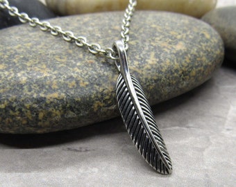 Stainless Steel Feather Pendant, Hypo Allergenic Jewelry, Feather Jewelry, Men's Necklace, Men's Jewelry, Woman Necklace, Boho Jewelry