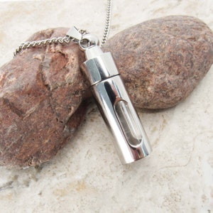 Large Column Locket with Glass Window Necklace, Pill Locket Necklace, Screw Lid, Men&#39;s Necklace, Women&#39;s Necklace, Stainless Cremation Urn