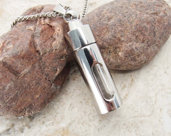 Large Column Locket with Glass Window Necklace, Pill Locket Necklace, Screw Lid, Men's Necklace, Women's Necklace, Stainless Cremation Urn