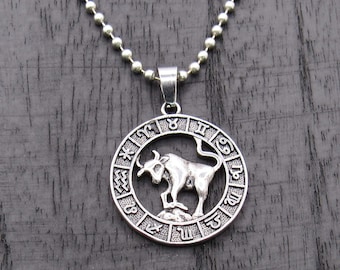 Taurus Zodiac Sign Pendant Necklace, Men's Necklace, Bull Astrological Pendant, Men's Jewelry, Stainless Steel Jewelry, Woman's Necklace